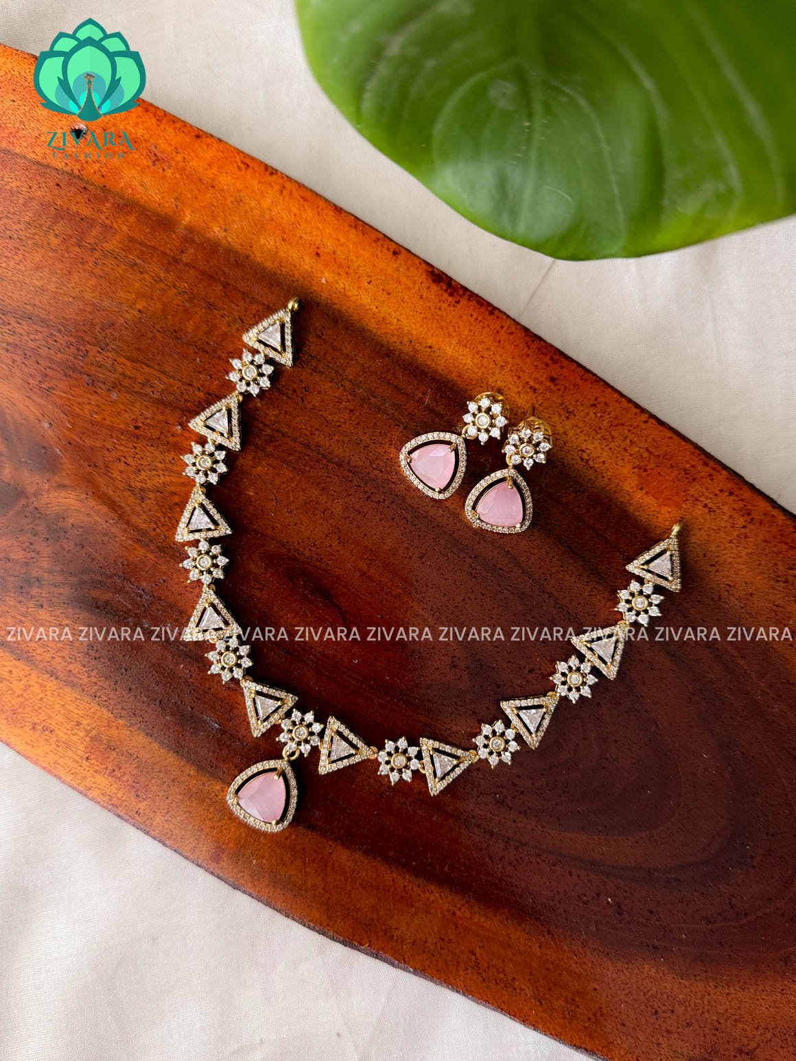 PASTEL PINK Cute flower triangle - stylish and minimal elegant neckwear with earrings- Zivara Fashion