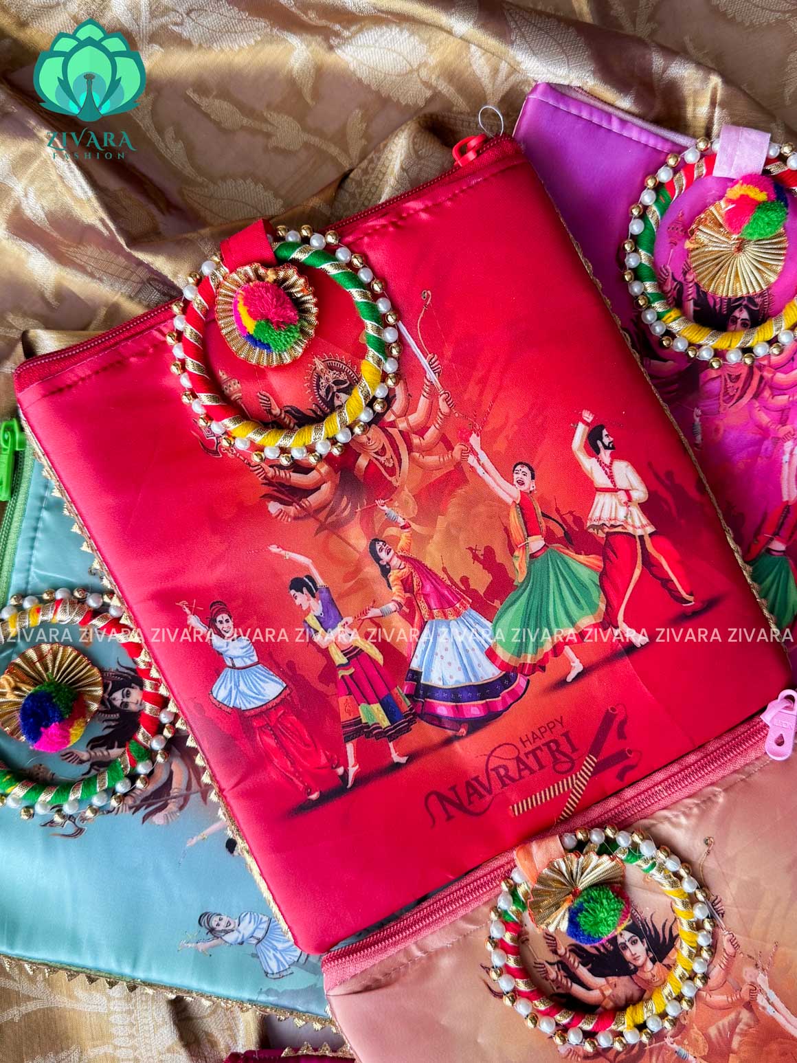 1 PIECE RANDOM PRINT COLOURFUL  NAVARATRI RETURN GIFT BAG - ZIVARA FASHION