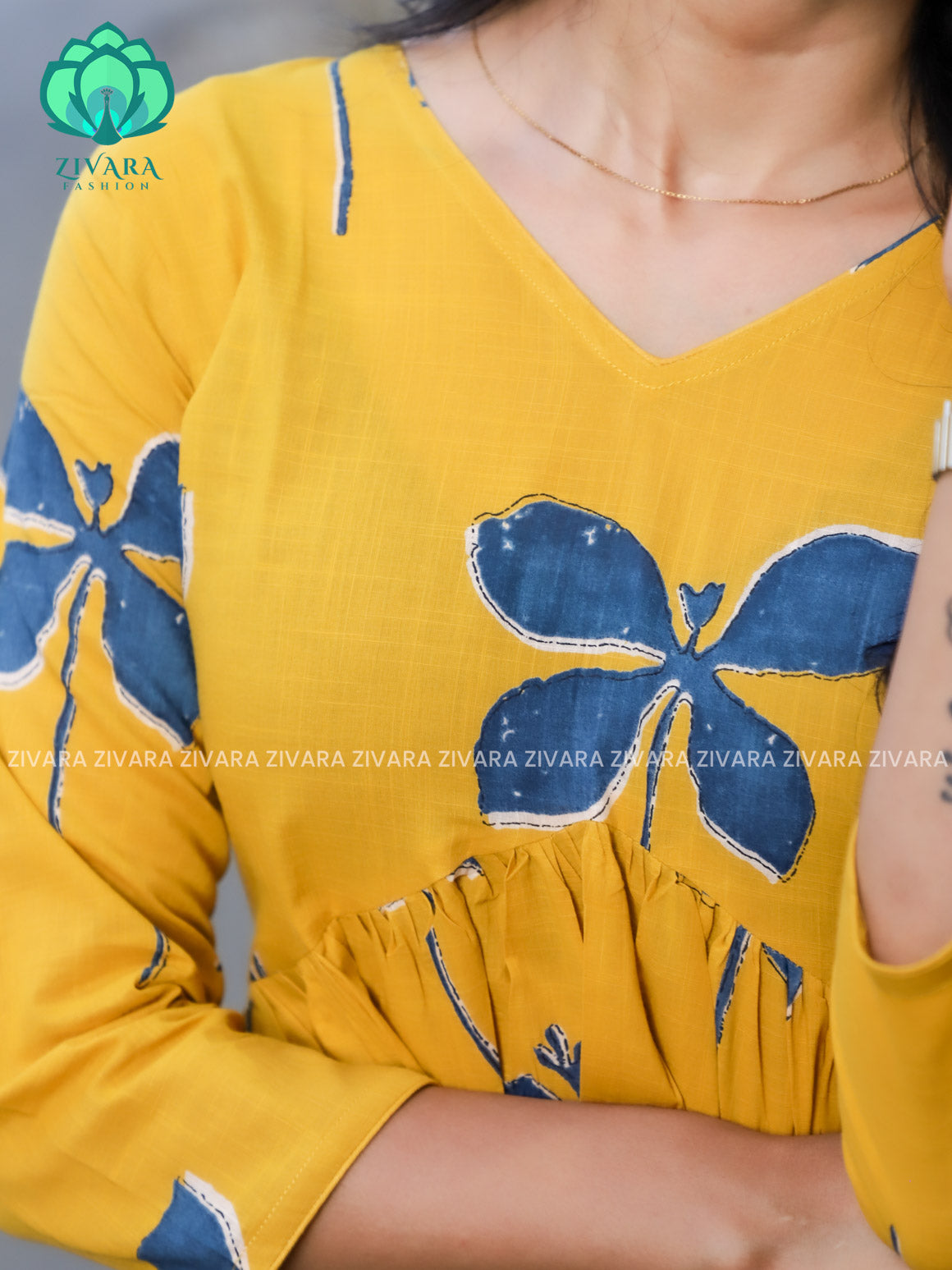 Madhu - Yellow butterfly PEPLUM  Woven cotton short office wear  for women- Label Zivara