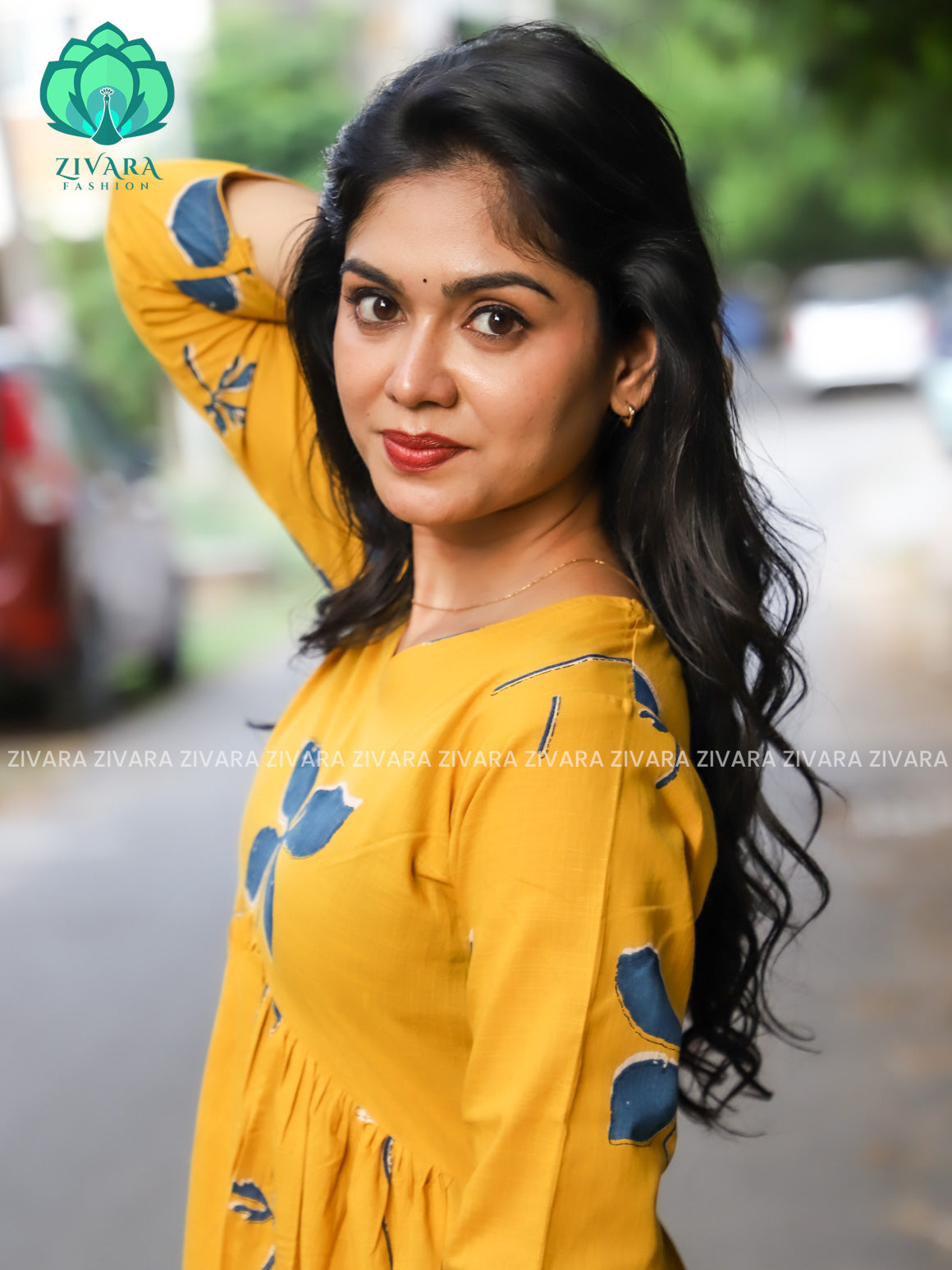 Madhu - Yellow butterfly PEPLUM  Woven cotton short office wear  for women- Label Zivara