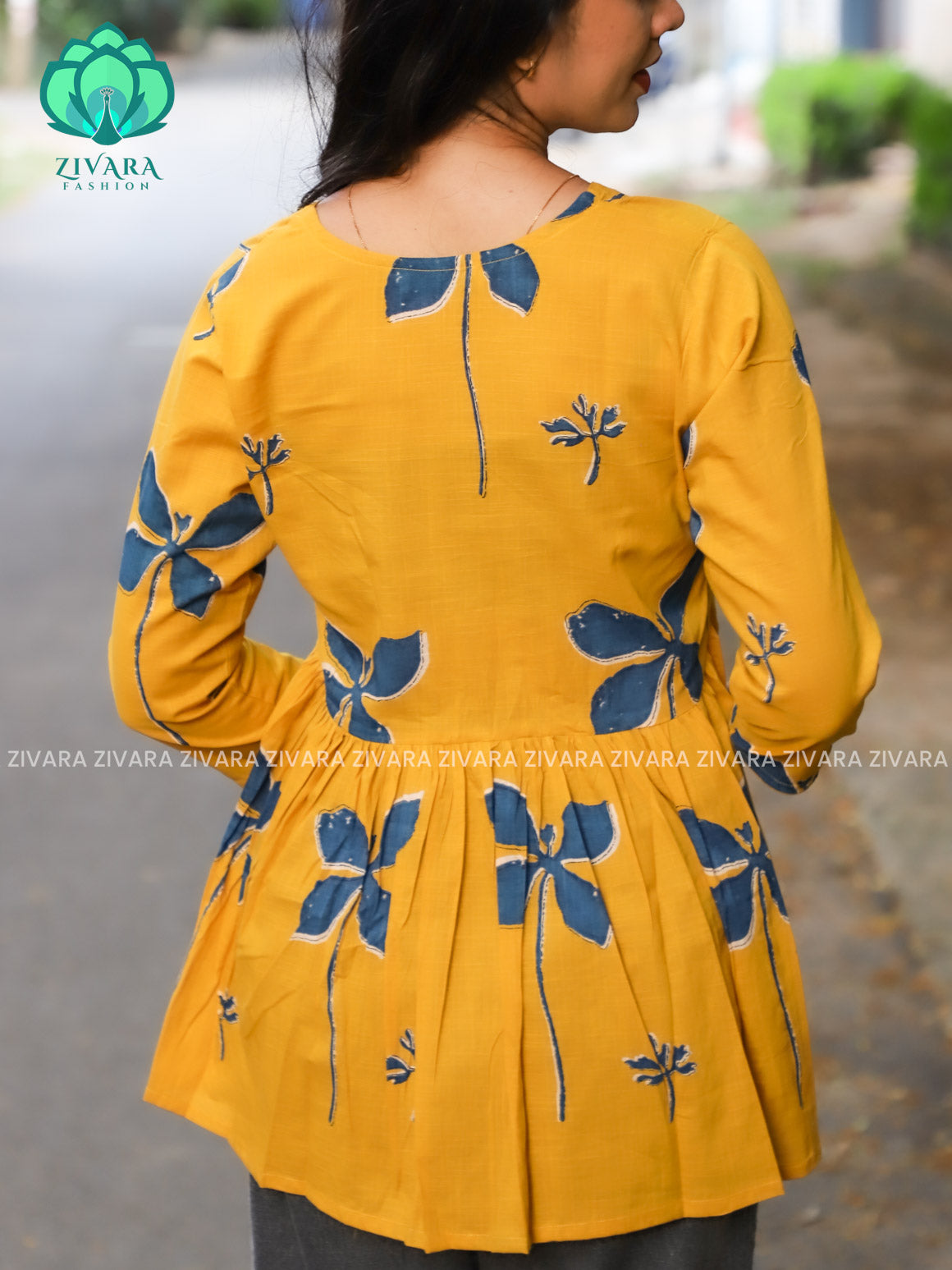 Madhu - Yellow butterfly PEPLUM  Woven cotton short office wear  for women- Label Zivara