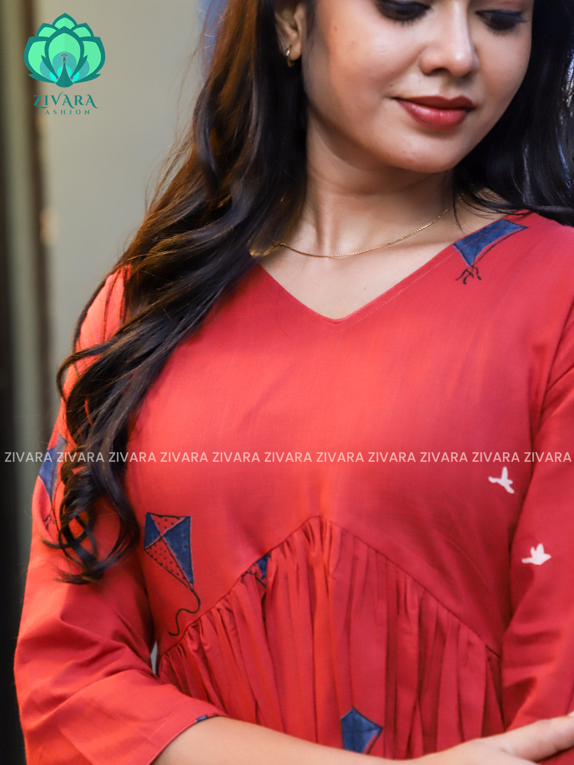 Madhu - RED  KITE PEPLUM  Woven cotton short office wear  for women- Label Zivara