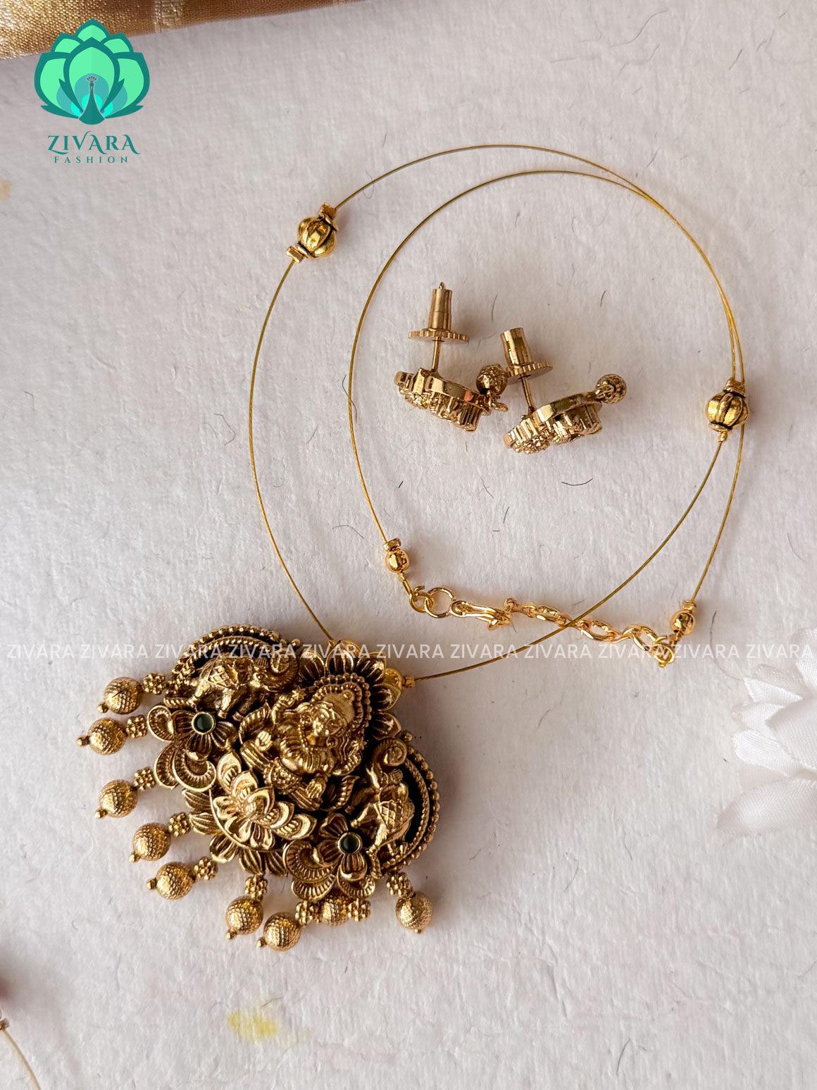TEMPLE VINTAGE TAMARA pendant INVISIBLE MINIMAL ELEGANT HANDMADE NECKLACE WITH BRILLIANT FINISH MOTIFS- ZIVARA FASHION