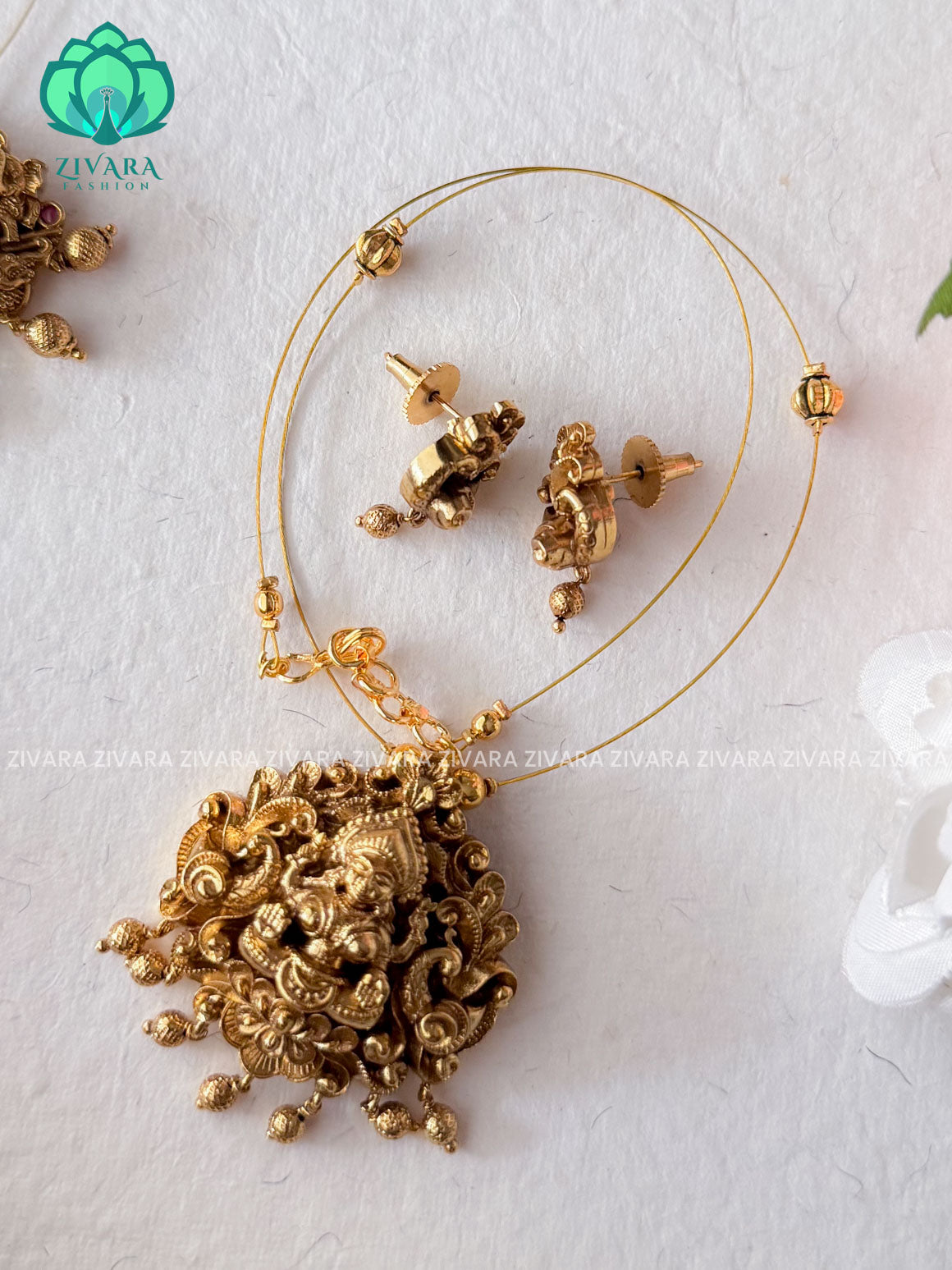 TEMPLE VINTAGE TAMARA pendant INVISIBLE MINIMAL ELEGANT HANDMADE NECKLACE WITH BRILLIANT FINISH MOTIFS- ZIVARA FASHION