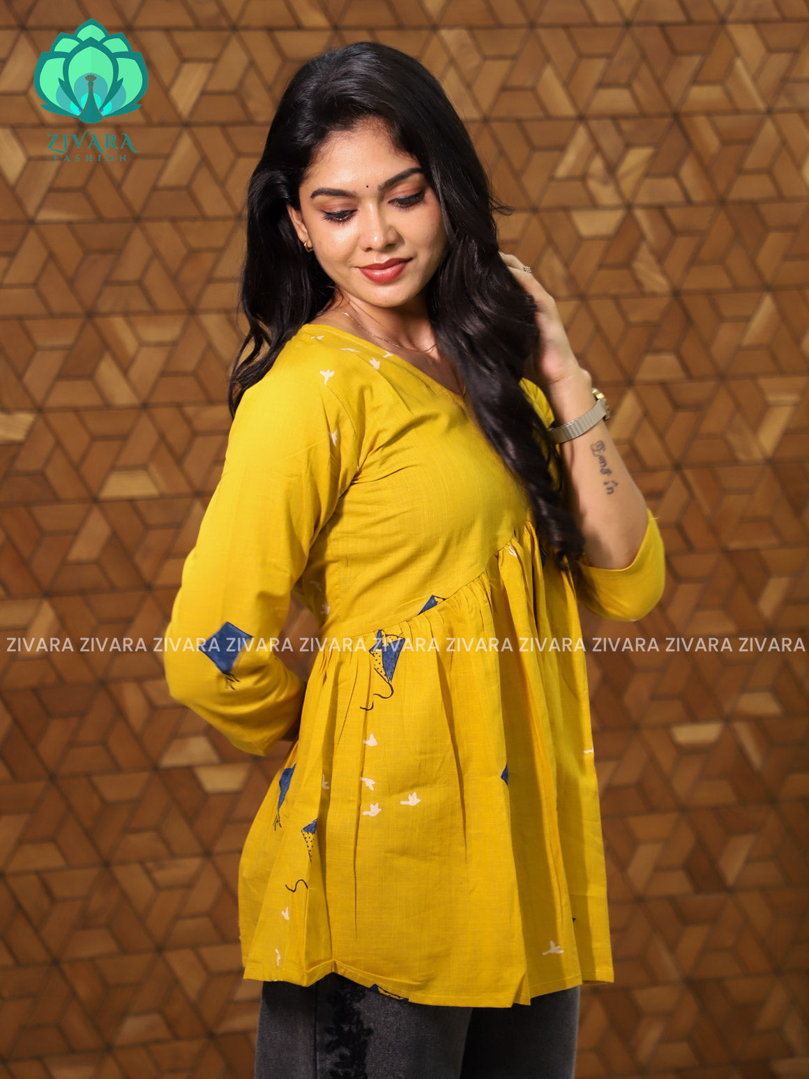 Madhu - Yellow KITE PEPLUM  Woven cotton short office wear  for women- Label Zivara