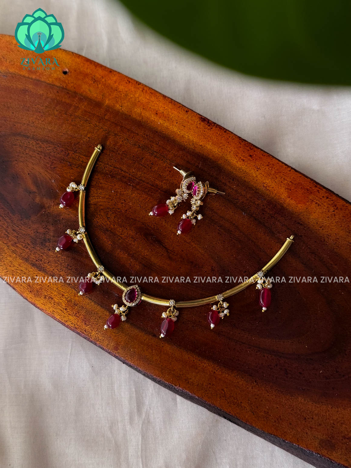 RUBY - Simple beads hanging Traditional south indian premium neckwear with earrings- Zivara Fashion- latest jewellery design