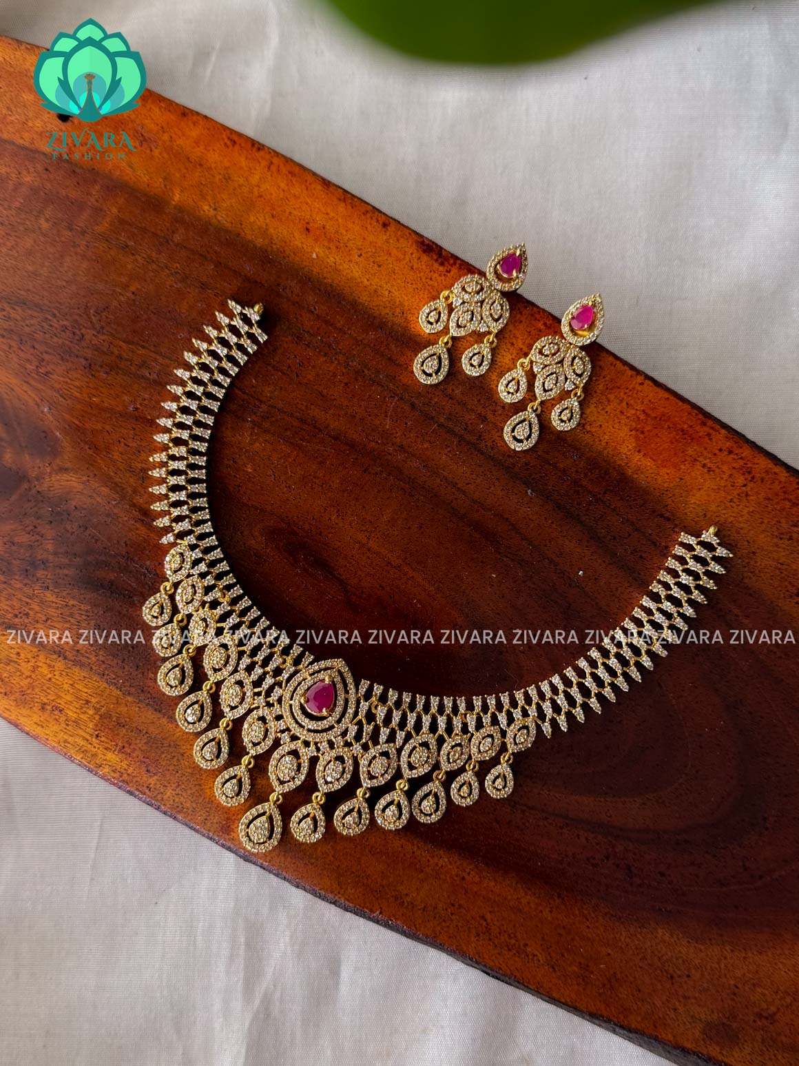 RUBY AD BRIDAL STONE  -Traditional south indian premium neckwear with earrings- Zivara Fashion- latest jewellery design