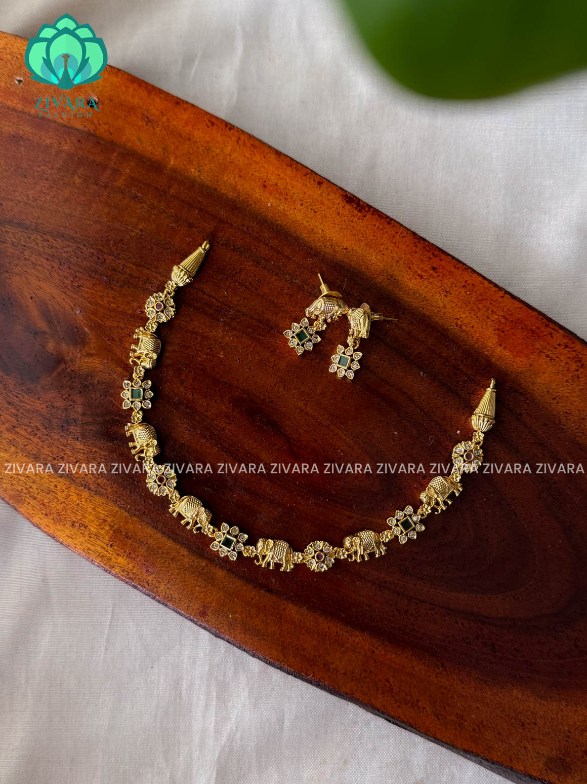 Cute elephant -Traditional south indian premium neckwear with earrings- Zivara Fashion- latest jewellery design.