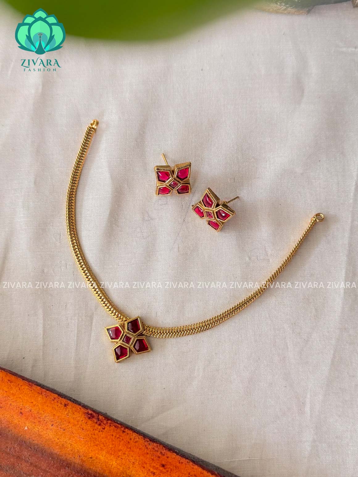 RUBY - Flexible chain DIAMOND  MOTIF NORMAL MATTE neckwear with earrings- Zivara Fashion- latest jewellery desiGN