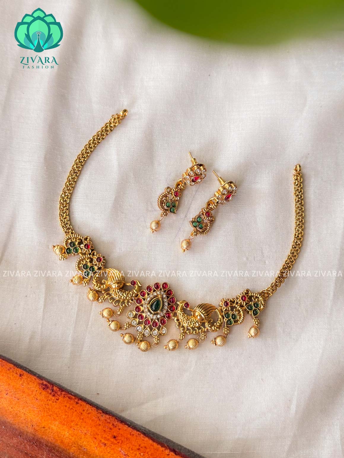 SMALL SIZE DESIGNER NORMAL MATTE  NECKWEAR with earrings-latest south indian jewellery