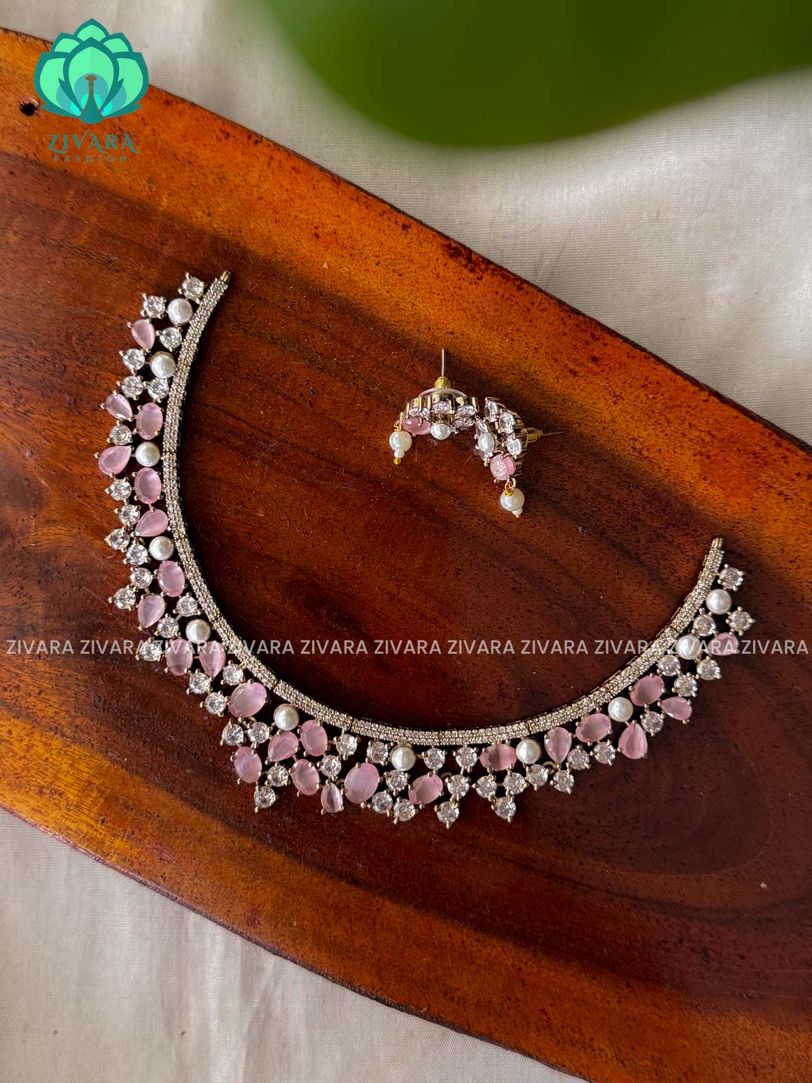 PINK - VICTORIAN POLISH -Traditional south indian premium neckwear with earrings- Zivara Fashion- latest jewellery design