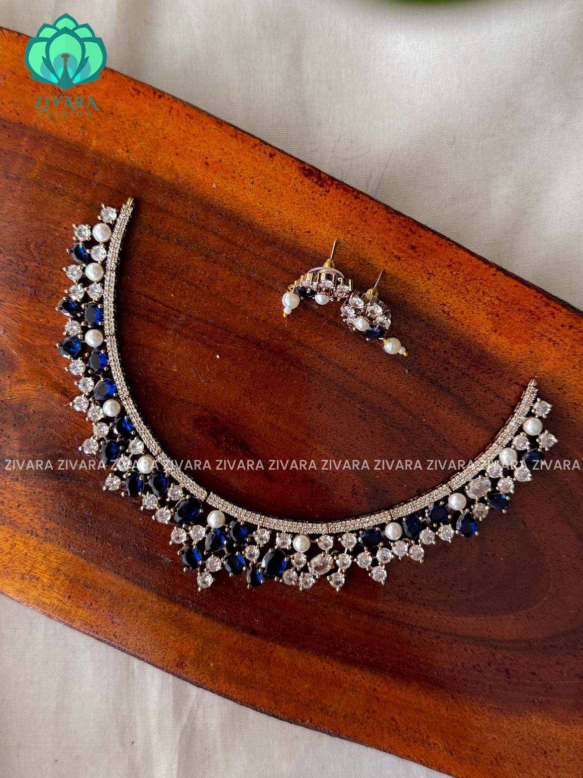 BLUE - VICTORIAN POLISH -Traditional south indian premium neckwear with earrings- Zivara Fashion- latest jewellery design.