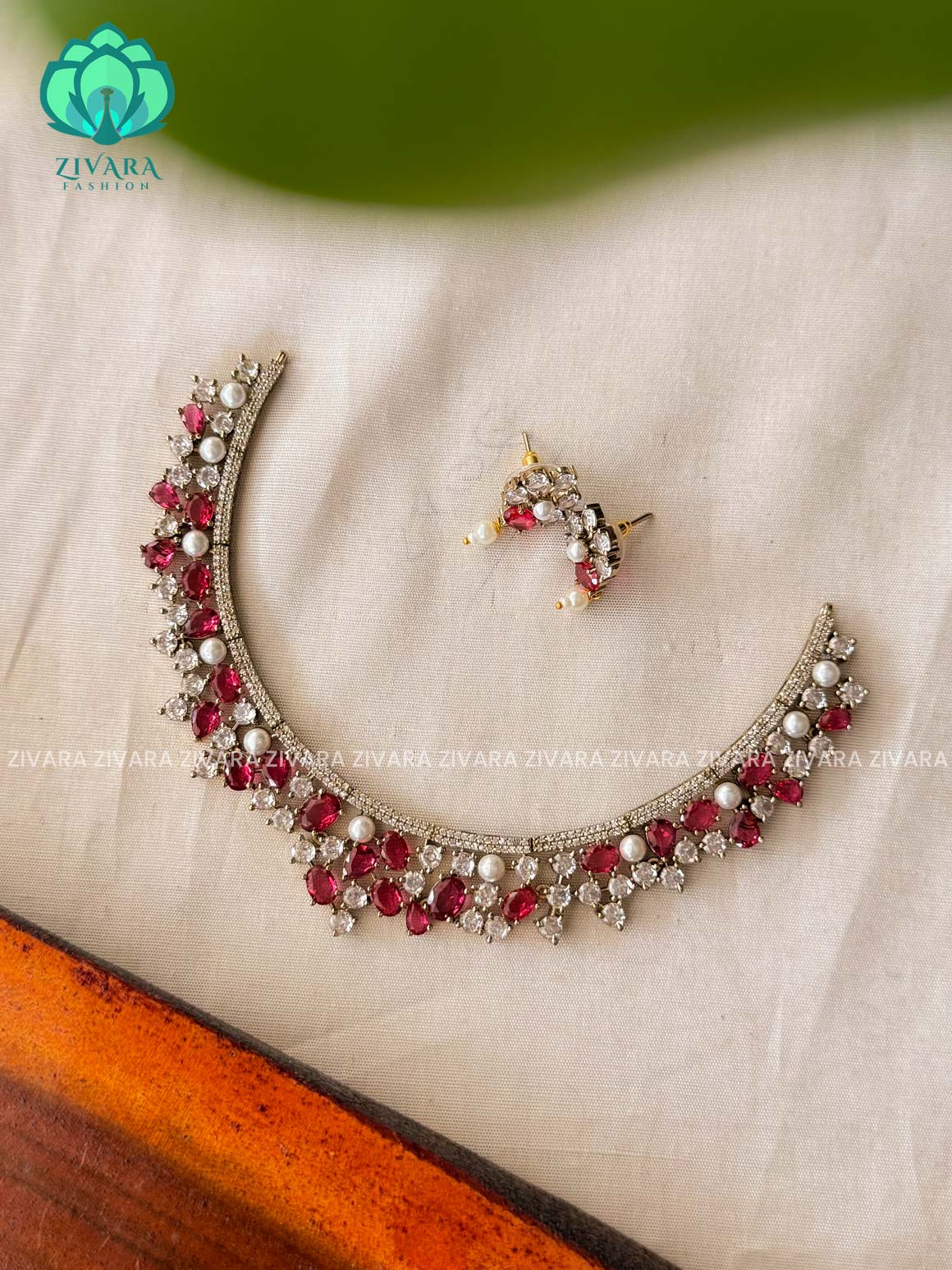 RUBY - VICTORIAN POLISH  -Traditional south indian premium neckwear with earrings- Zivara Fashion- latest jewellery design.