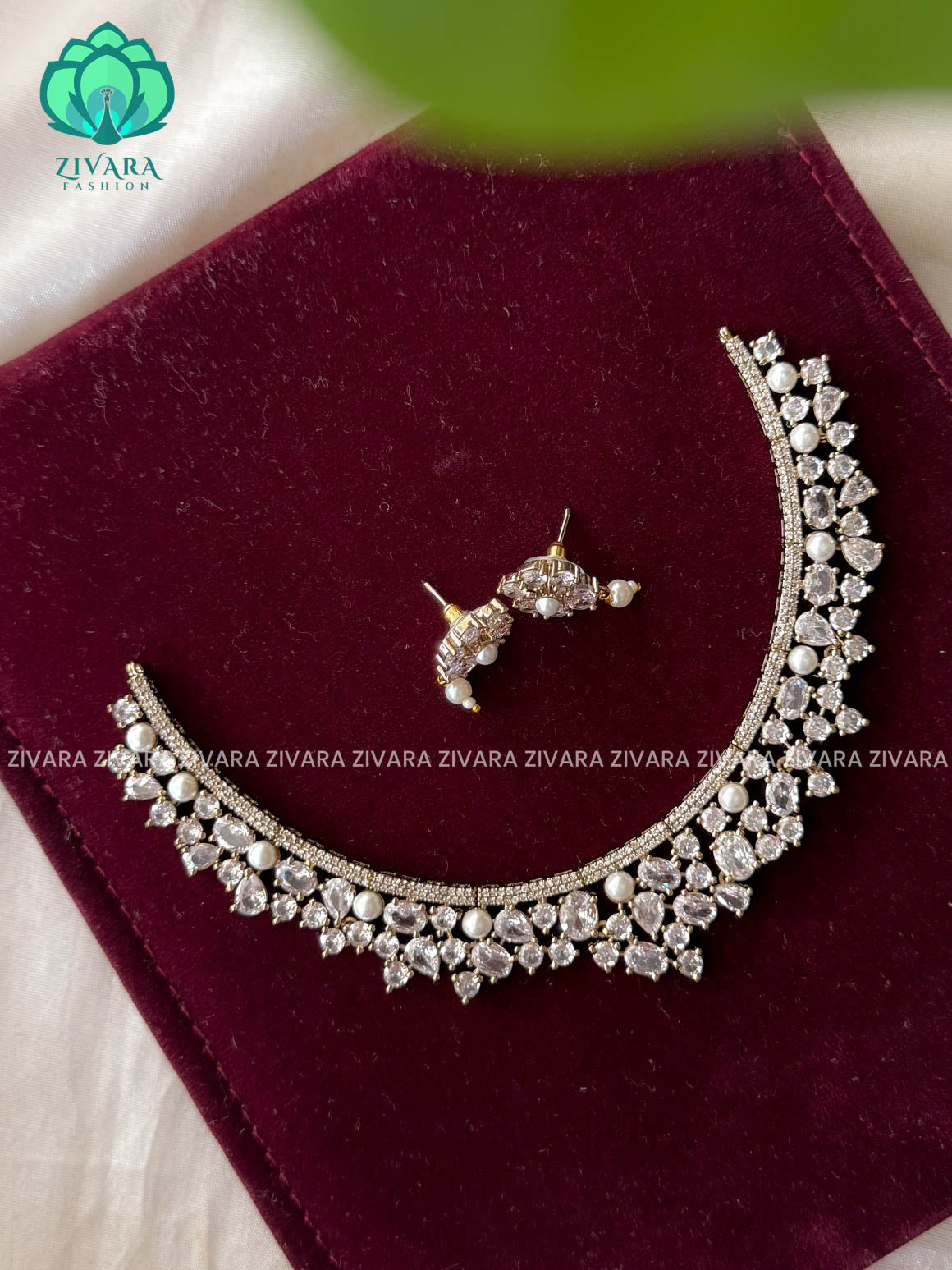 WHITE  - VICTORIAN POLISH  -Traditional south indian premium neckwear with earrings- Zivara Fashion- latest jewellery design.