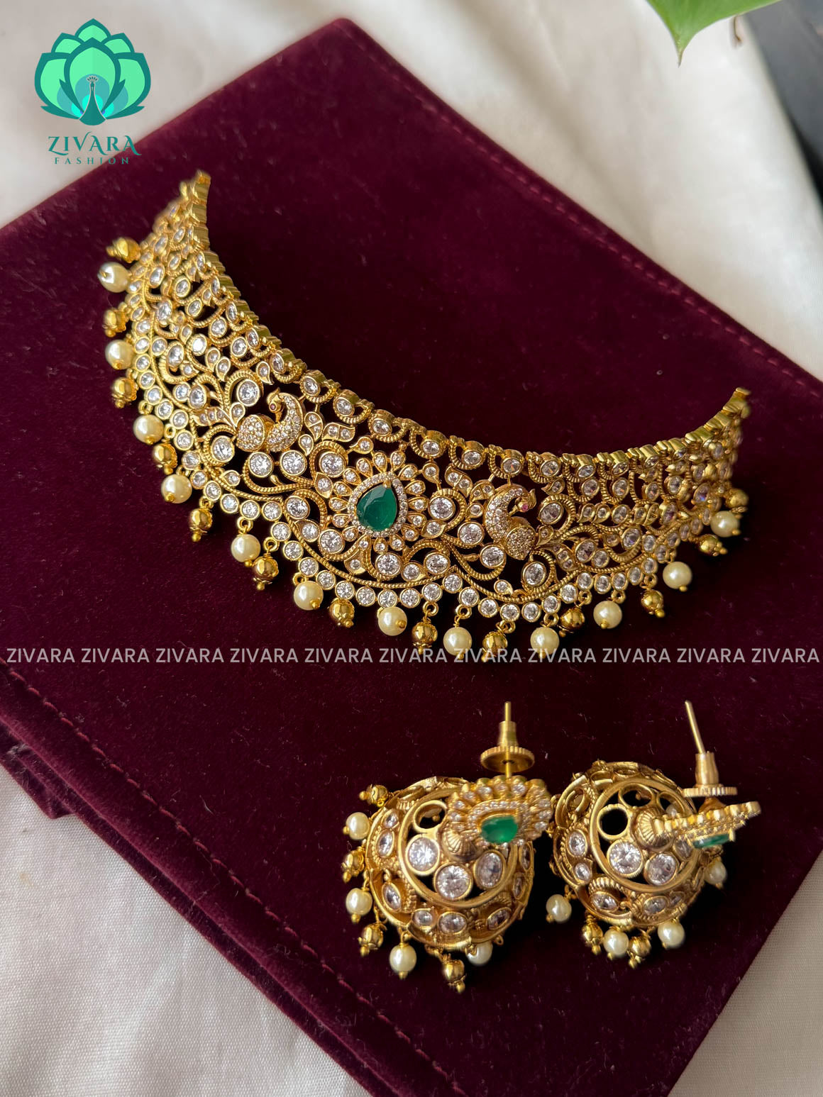 BRIDAL STONE GREEN  -TRADITIONAL CHOKER COLLECTION WITH EARRINGS- LATEST JEWELLERY COLLECTION