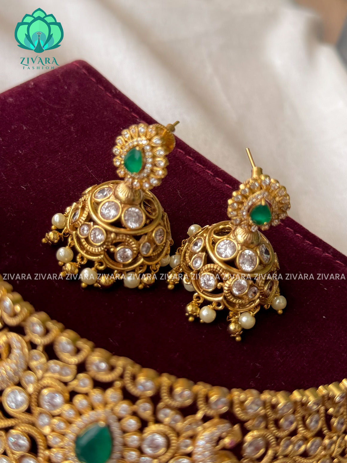 BRIDAL STONE GREEN  -TRADITIONAL CHOKER COLLECTION WITH EARRINGS- LATEST JEWELLERY COLLECTION