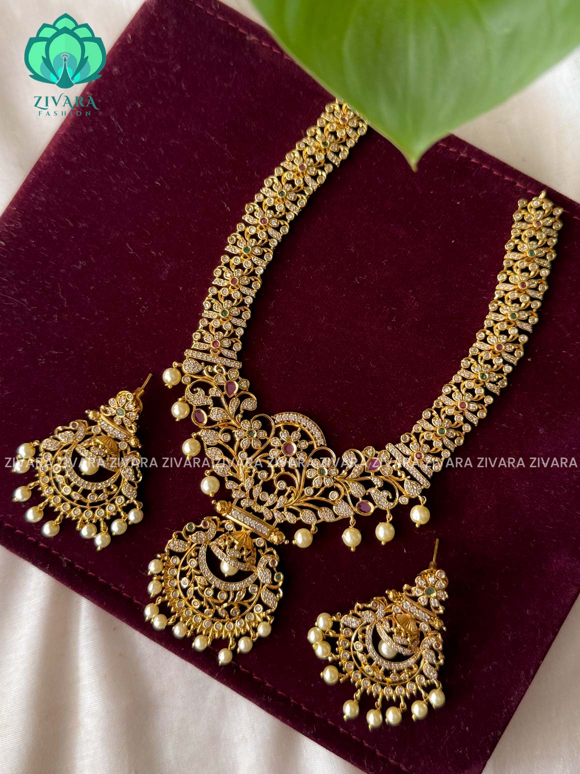 Bridal stone HALF JHUMKA -Traditional south indian premium neckwear with earrings- Zivara Fashion- latest jewellery design.