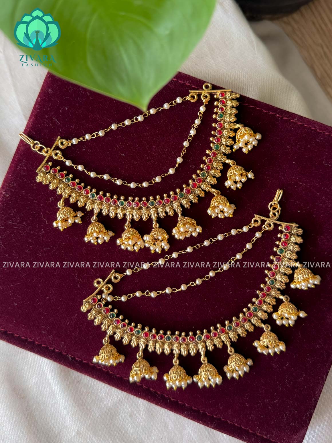 3 layer MATTE FINISH  earchains/maatals- bridal accessory- zivara fashion-latest jewellery collection