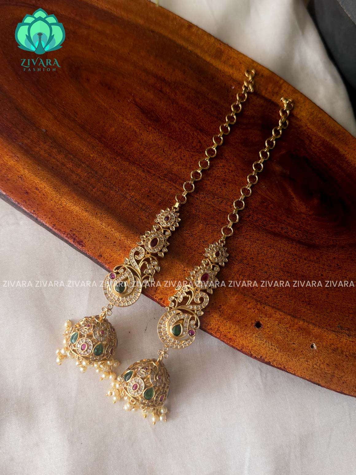 Ad stone  big  sized - TRADITIONAL PREMIUM MATTE  polish JHUMKA with maatal- latest jewellery collection- zivara fashion