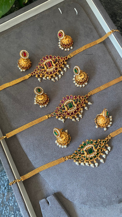Cute matte finish simple choker with jhumka-latest south indian jewellery