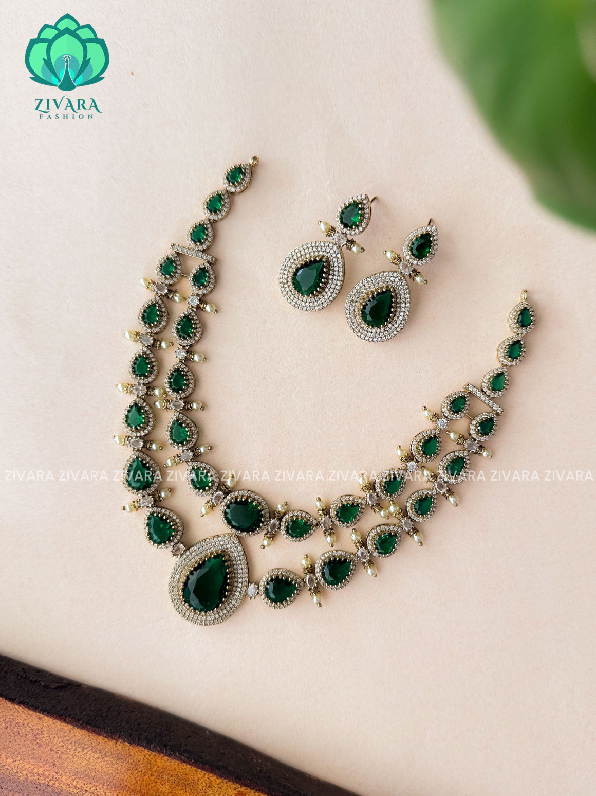 GREEN - TEAR  - Ultra premium victoria finish polish trending neckwear collection- bridal collection- Zivara Fashion