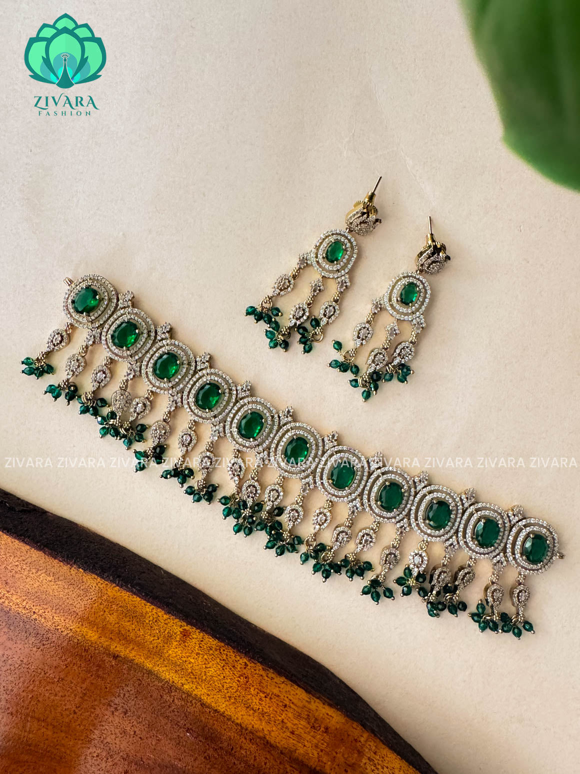 DARK GREEN- BRIDAL  -  Ultra premium victoria finish dark polish trending CHOKER collection- Zivara Fashion