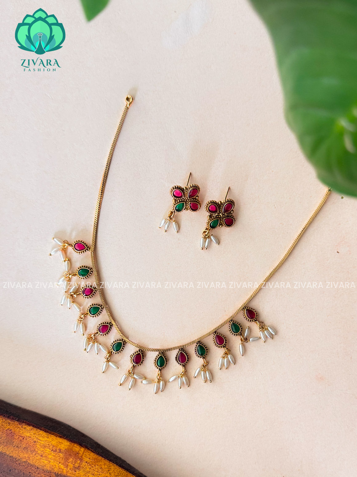 THIN CHAIN WITH TEAR DROPS NORMAL MATTE neckwear with earrings- Zivara Fashion- latest jewellery design