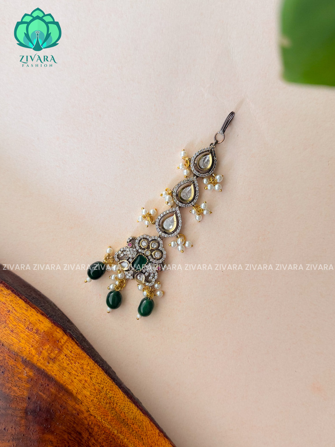 GREEN - Victoria dark polish - Bridal maang tikka, chutti- bridal head accessory- latest bridal collection - Zivara fashion