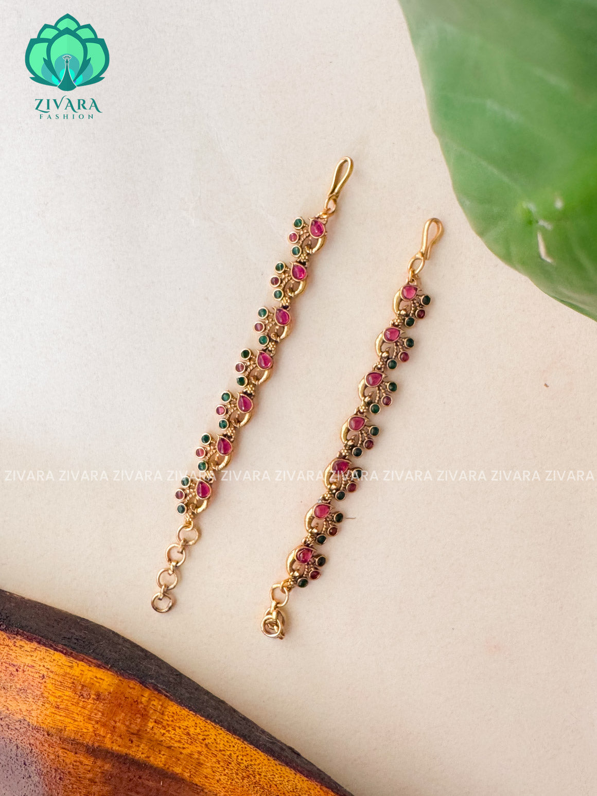 RUBY AND GREEN Straight simple chain - Traditional earchains /maatals- bridal accessory- zivara fashion-latest jewellery collection