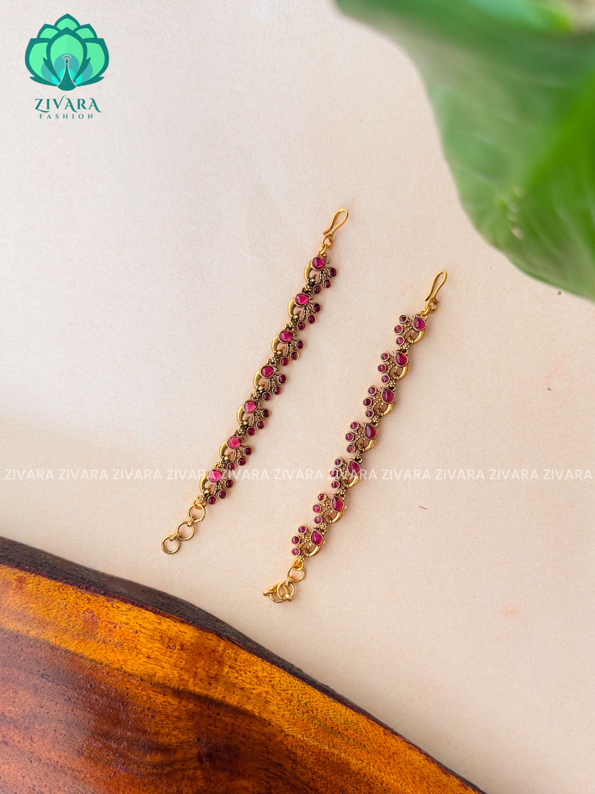 RUBY Straight simple chain - Traditional earchains /maatals- bridal accessory- zivara fashion-latest jewellery collection