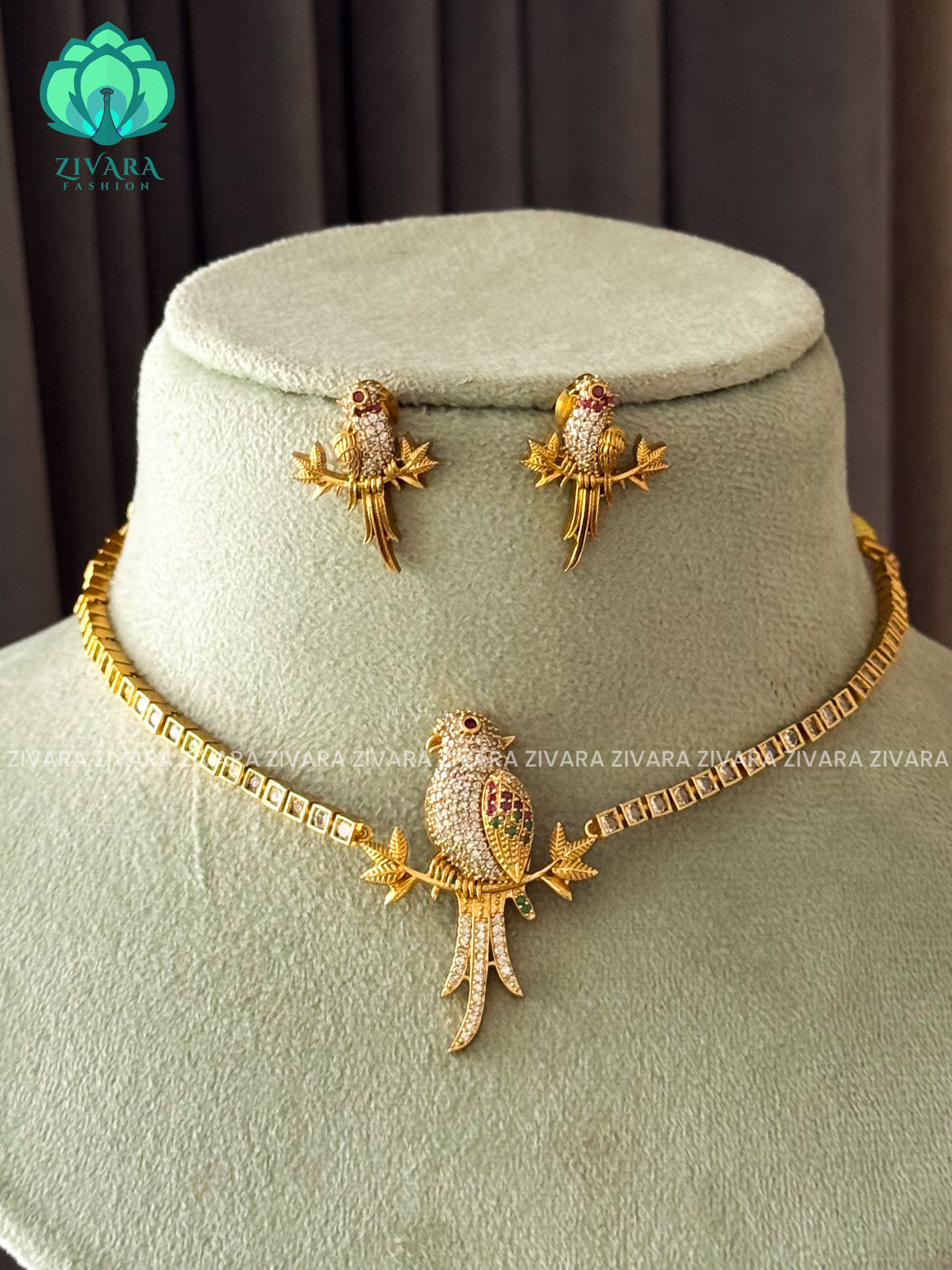 CUTE PARROT NECK WEAR WITH EARRINGS   - Premium quality collection-south indian jewellery