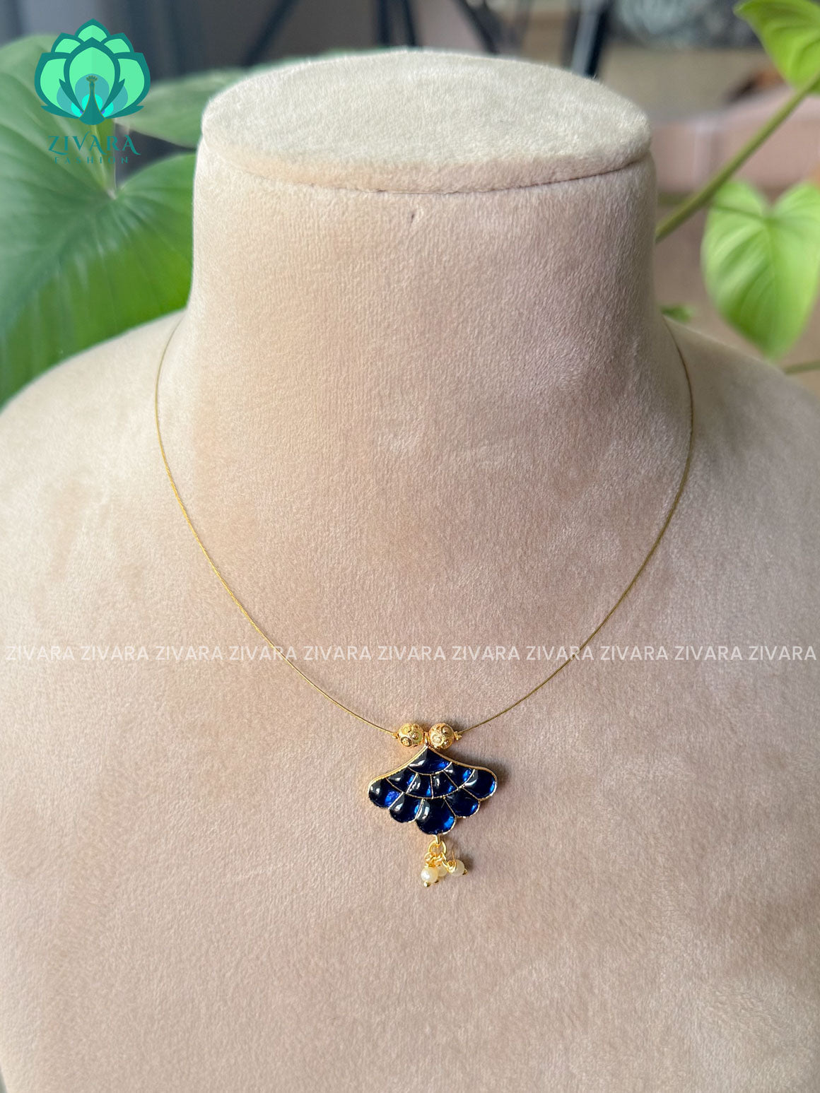 Blue- FAN TAMARA - INVISIBLE MINIMAL ELEGANT HANDMADE NECKLACE WITH BRILLIANT FINISH MOTIFS- ZIVARA FASHION