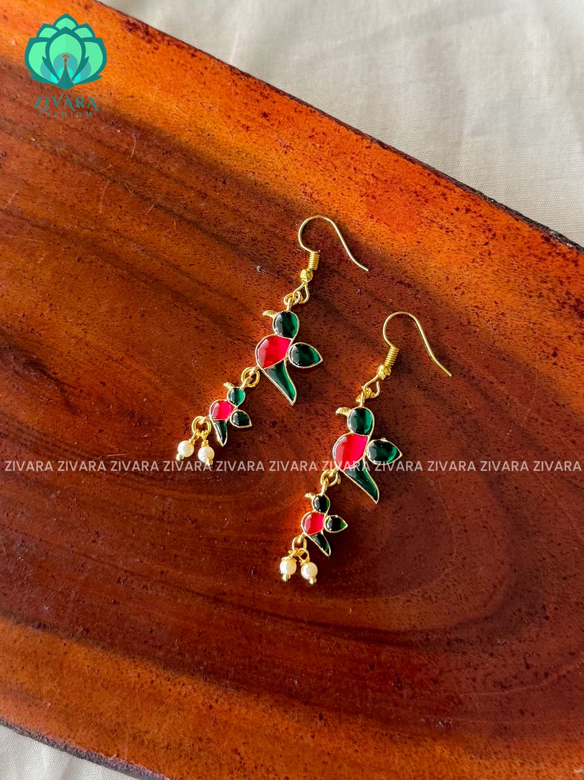 Pink and Green - Tamara Cute enamel parrot dangler (1.5 inch) - latest jewellery collection- zivara fashion