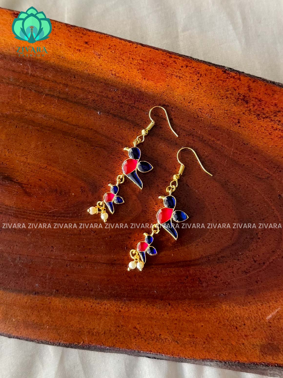 Pink and Blue - Tamara Cute enamel parrot dangler (1.5 inch) - latest jewellery collection- zivara fashion