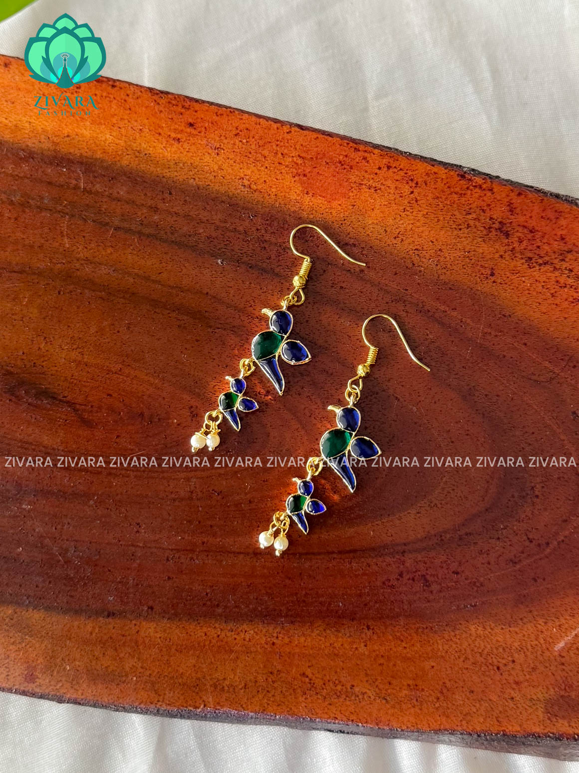 Blue and Green - Tamara Cute enamel parrot dangler (1.5 inch) - latest jewellery collection- zivara fashion