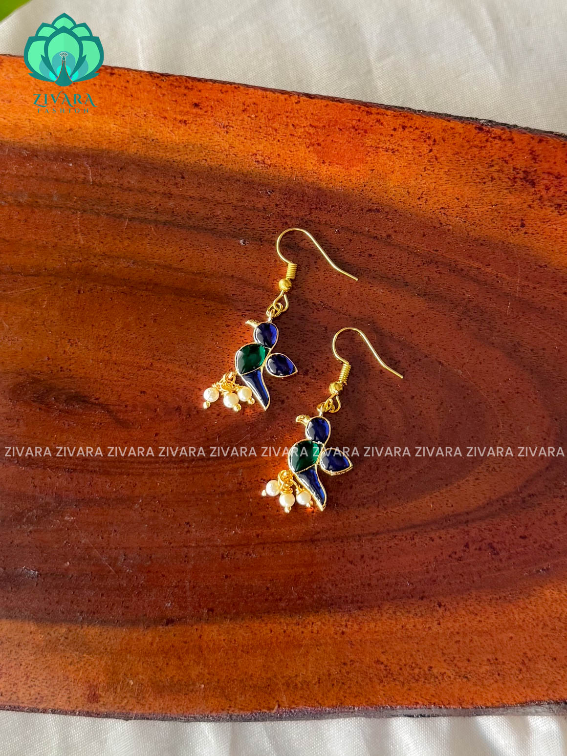 Blue and Green - Tamara Cute enamel parrot dangler (1 inch) - latest jewellery collection- zivara fashion