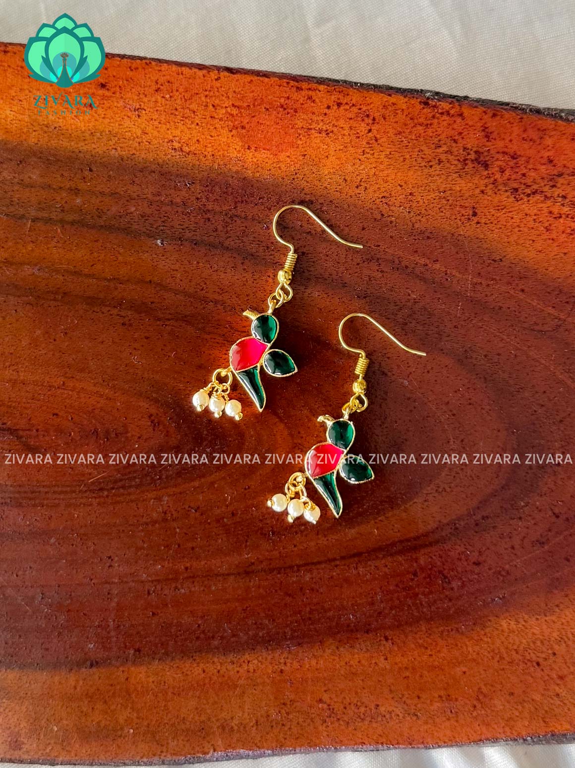 Pink and Green - Tamara Cute enamel parrot dangler (1 inch) - latest jewellery collection- zivara fashion