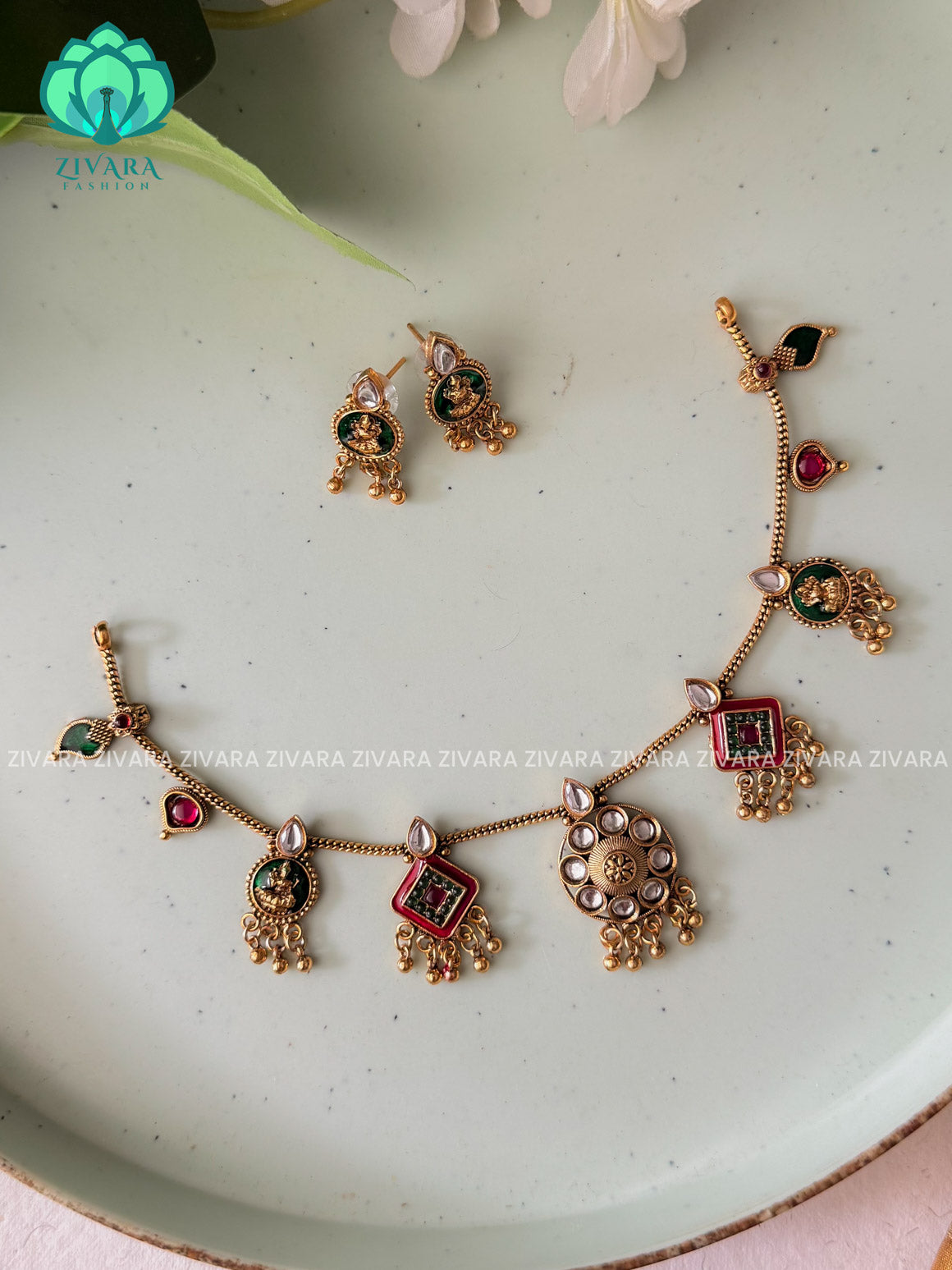 Trending Normal MATTE temple neckwear with earrings- Zivara Fashion- latest jewellery design