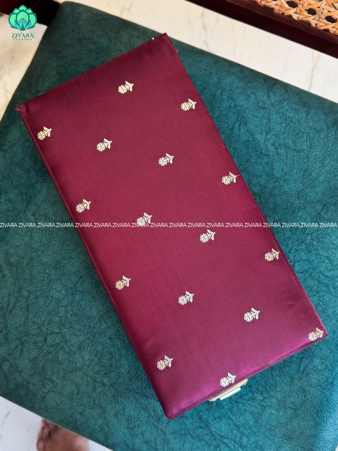 WINE BROCADE - COMPACT BOX - JEWELLERY ORGANISER FOR GOLD JEWELLERY WITH SELF SETTING NUMBER LOCK- ZIVARA FASHION