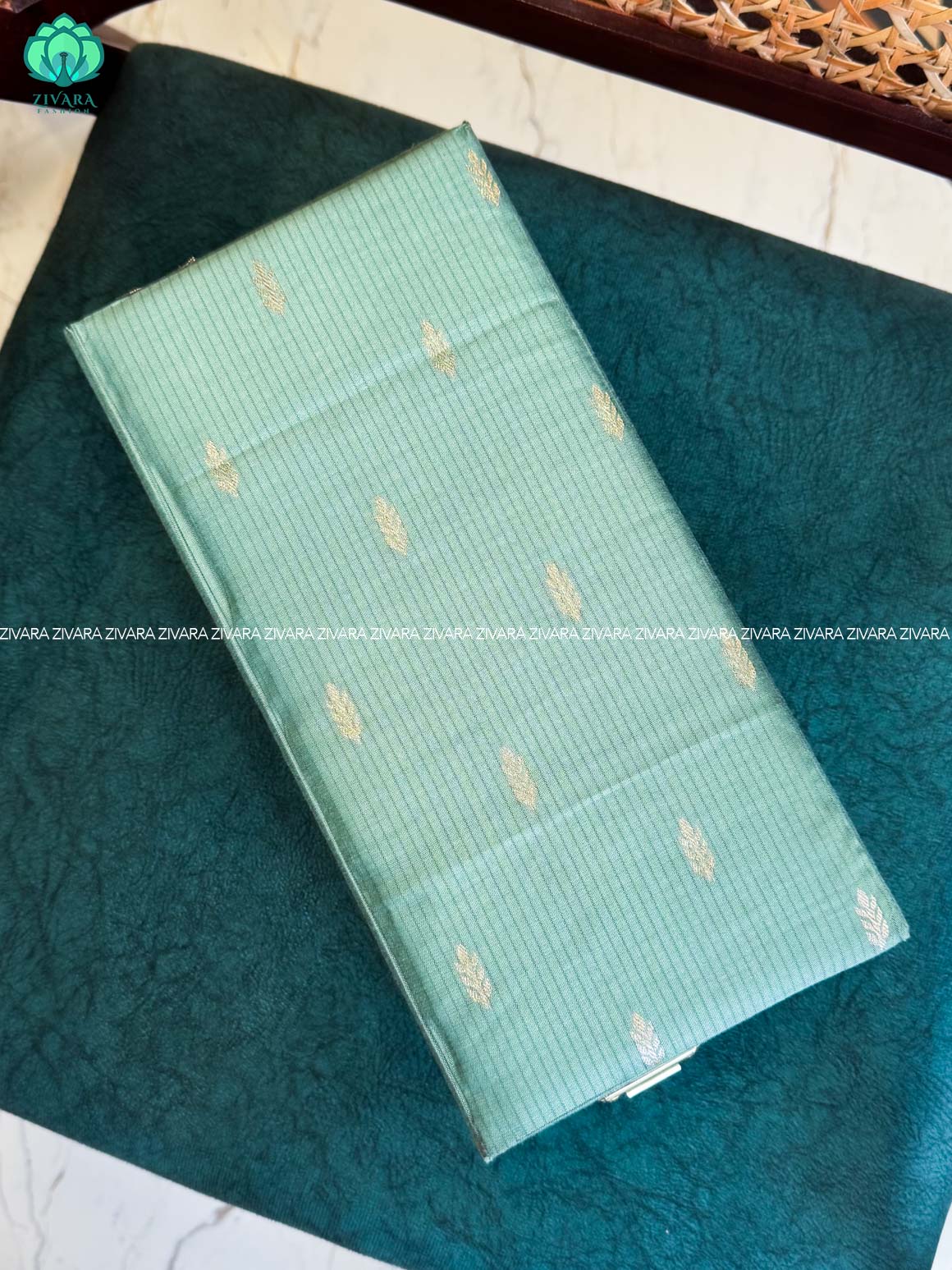 PASTEL GREEN BROCADE - COMPACT BOX - JEWELLERY ORGANISER FOR GOLD JEWELLERY WITH SELF SETTING NUMBER LOCK- ZIVARA FASHION