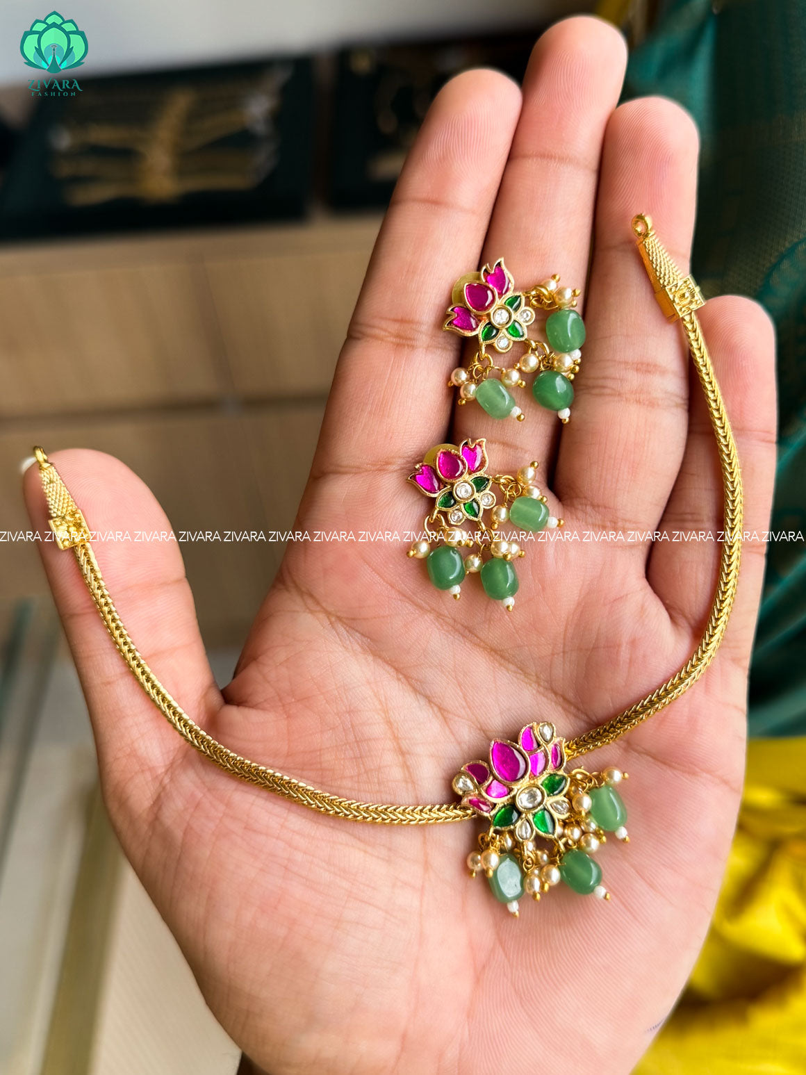 Lotus JADAU -Traditional south indian premium neckwear - Zivara Fashion- latest jewellery design