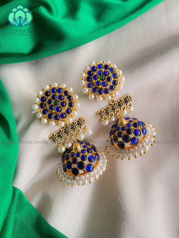 BLUE  - jumbo SIZE HANDMADE JHUMKAS - latest kemp dance jewellery collection