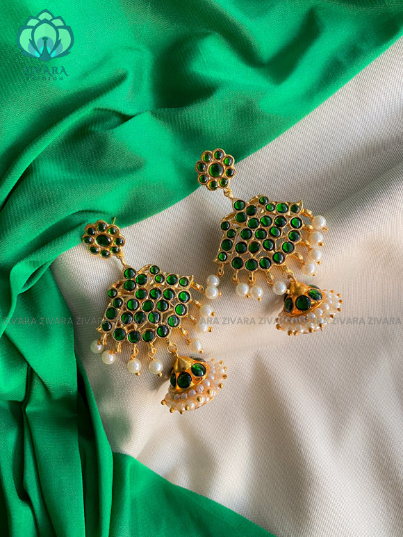 GREEN - MRIDULA  - HANDMADE JHUMKAS - latest kemp dance jewellery collection