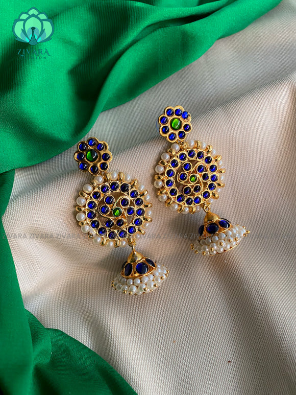 BLUE - KOMALA  - HANDMADE JHUMKAS - latest kemp dance jewellery collection