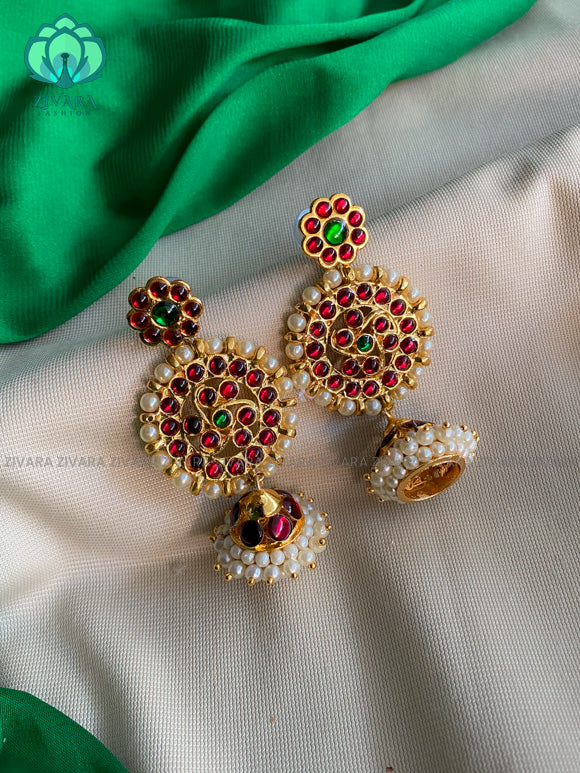 RED AND GREEN - KOMALA  - HANDMADE JHUMKAS - latest kemp dance jewellery collection