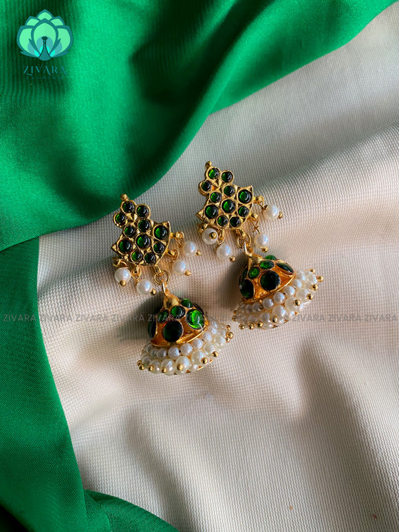 GREEN- mithra   - HANDMADE JHUMKAS - latest kemp dance jewellery collection