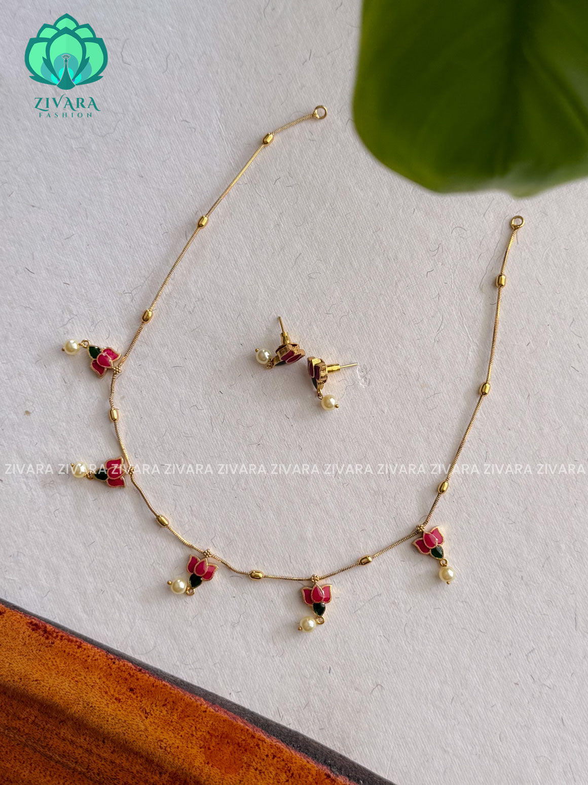 Top seller flimcy enamel lotus -Traditional south indian premium neckwear with earrings- Zivara Fashion- latest jewellery design