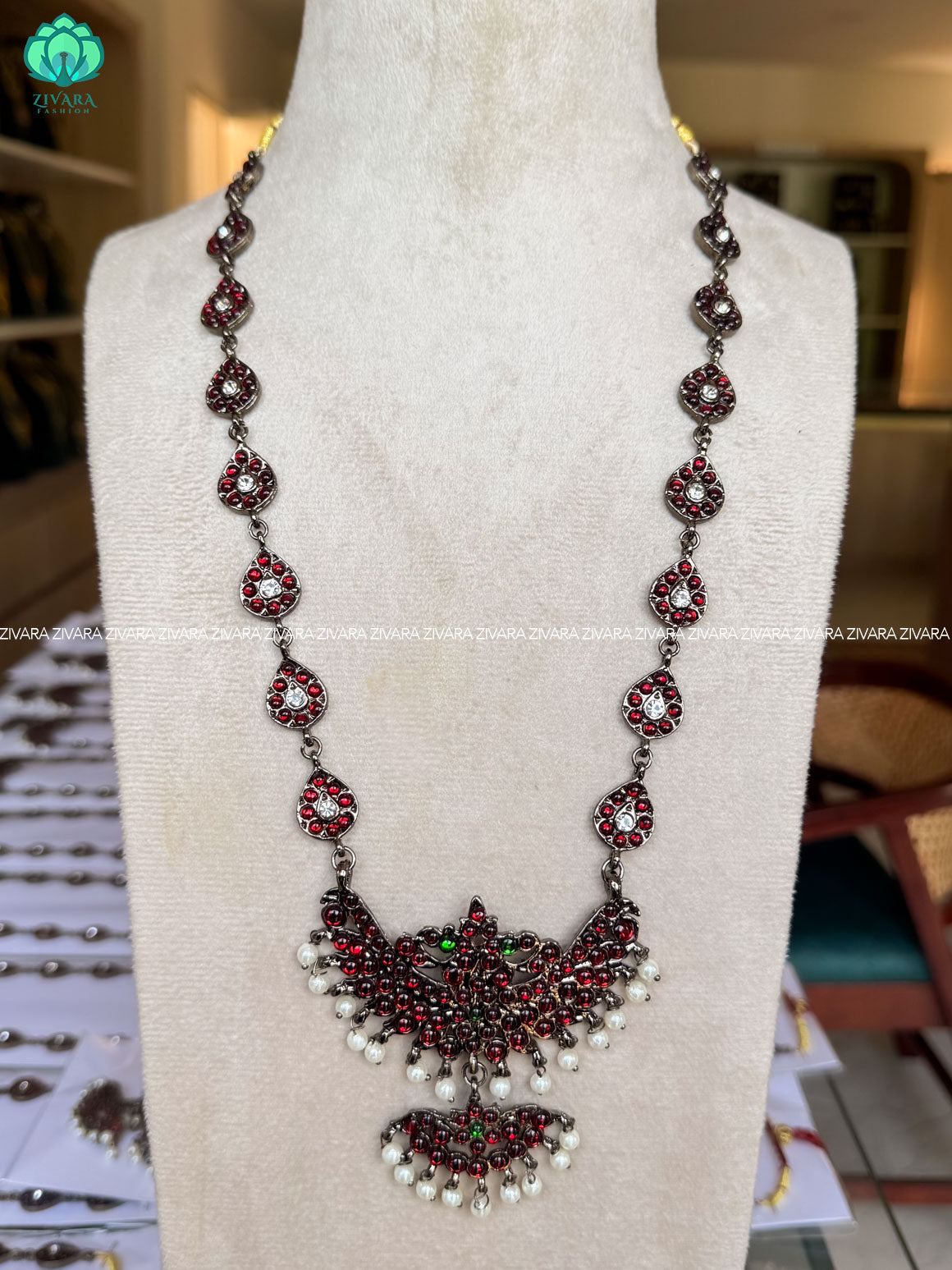 MADHURI - RED AND GREEN- HIMANI  - BLACK KEMP HANDMADE LONG NECKWEAR- latest kemp dance jewellery collection