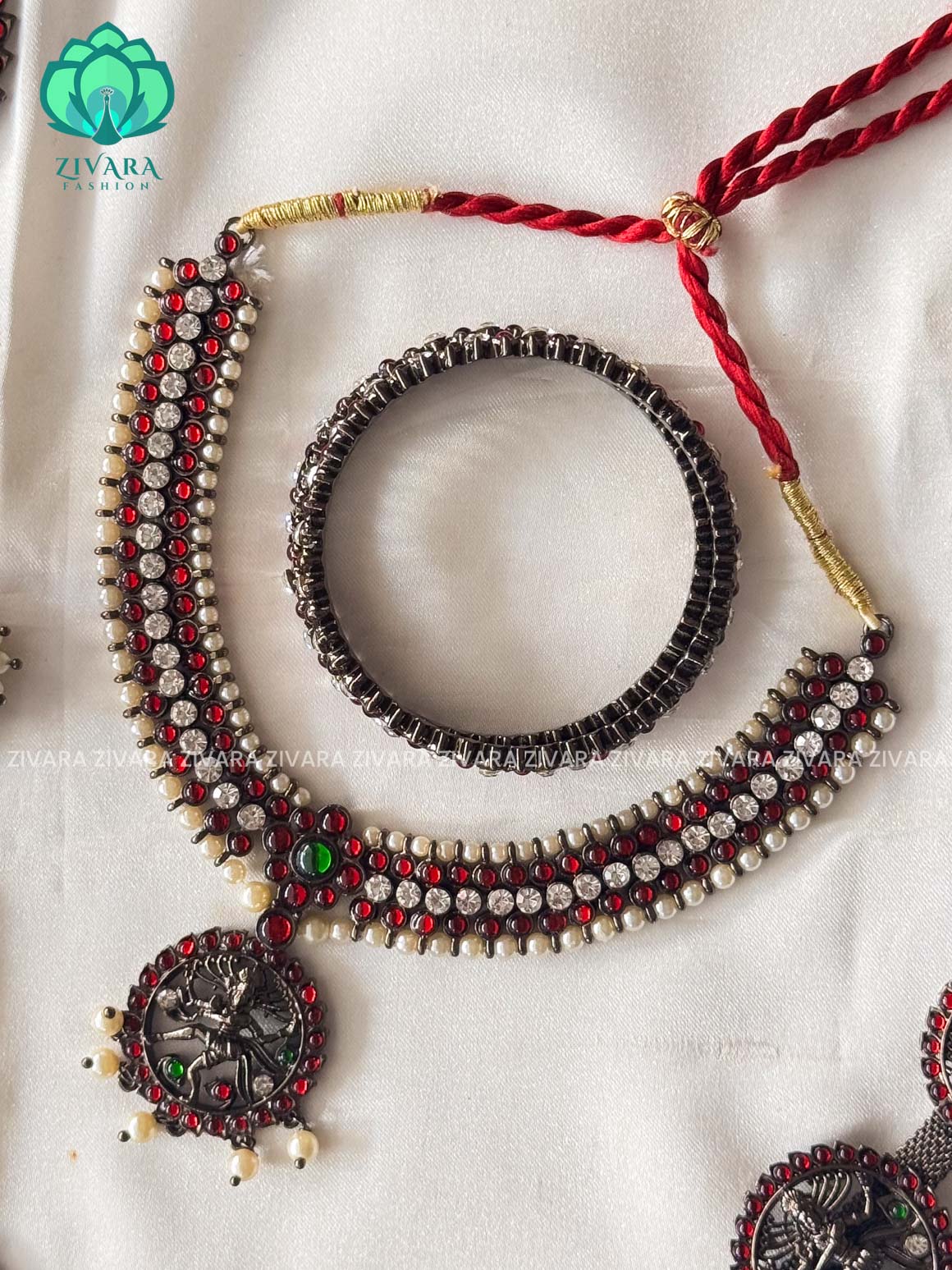 Nataraj- Black polish full bharathanatyam dance set  - latest kemp dance jewellery collection