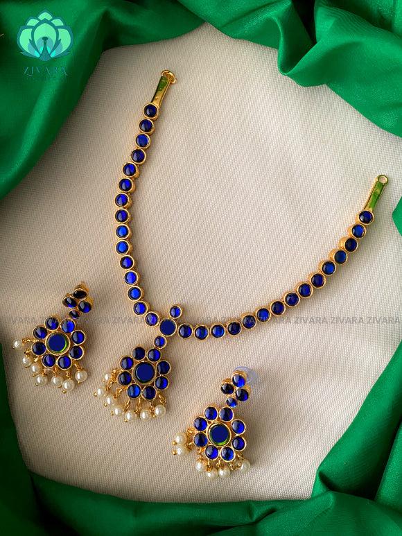 BLUE - CHINMAYI - Simple kemp attigai neckwear - latest kemp dance jewellery collection